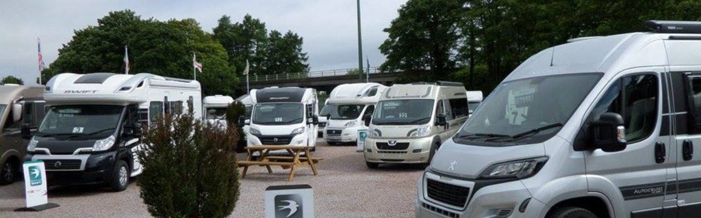 Motorhomes parked on a sales yard